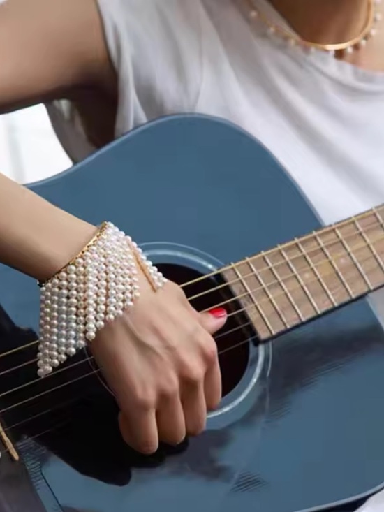 Anthropologie Jewelry - Anthropologie Gold Cuff Pearl Fringe Bracelet - White Pearls